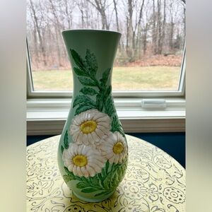 Stunning Art Pottery Vase light green with raised flowers design